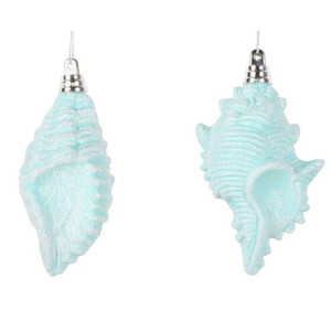 MT256844W Vickerman - 4 in Seafoam Glitter Conch Shell Christmas Ornament - 4 Pack