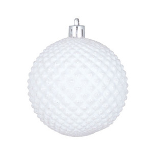 N188711D Vickerman - 6 in White Durian Glitter Ball Christmas Ornament - 4 Pack