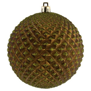 N188714D Vickerman - 6 in Olive Durian Glitter Ball Christmas Ornament - 4 Pack