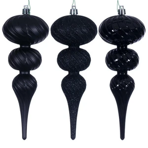 N230117D Vickerman - 8 in Black Assorted Finial Christmas Ornament - 6 Pack
