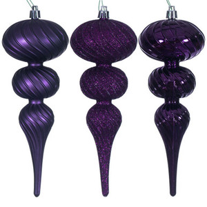 N230126D Vickerman - 8 in Plum Assorted Finial Christmas Ornament - 6 Pack