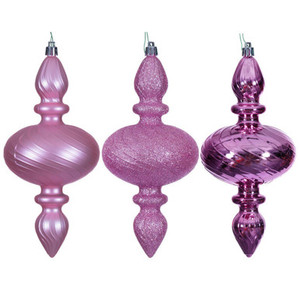 N230579D Vickerman - 8.2 in Pink Assorted Finial Christmas Ornament - 3 Pack