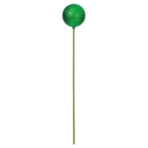 N234304G Vickerman - 3 in Green Glitter Ball Stick Christmas Ornament - 12 Pack