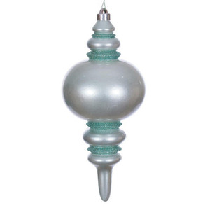 N241340DCV Vickerman - 13 in Frosty Mint Candy Glitter Finial UV Outdoor Christmas Ornament