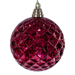 MC240365 Vickerman - 4.75 in Burgundy Diamond Mercury Ball Christmas Ornament - 4 Pack
