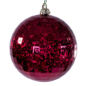 MC240665 Vickerman - 4 in Burgundy Mirror Mercury Ball Christmas Ornament - 6 Pack
