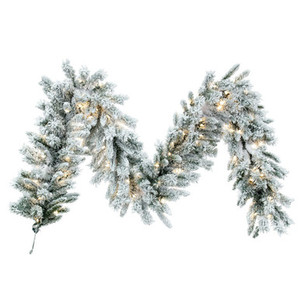 A895215LED Vickerman - 9 ft White Christmas Garland - Pre-Lit LED