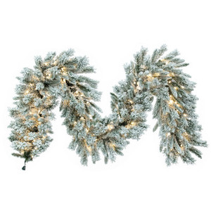 A895218LED Vickerman - 9 ft White Christmas Garland - Pre-Lit LED