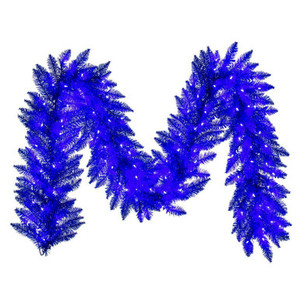 K234515LED Vickerman - 9 ft Blue Christmas Garland - Pre-Lit LED