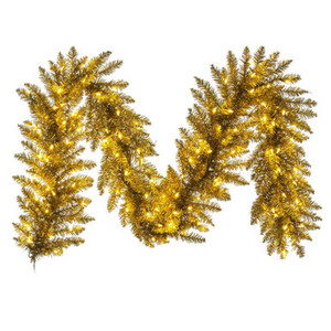K235515LED Vickerman - 9 ft Gold Christmas Garland - Pre-Lit LED