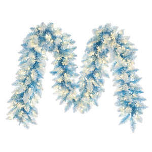 K255813LED Vickerman - 9 ft White/Baby Blue Christmas Garland - Pre-Lit LED