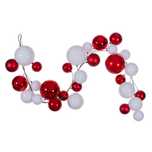 N240191 Vickerman - 6 ft Red/White Ball Christmas Garland - Unlit