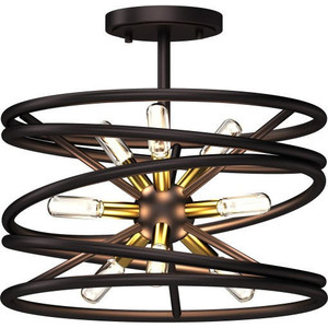 Volume Lighting Volume V3129-79 9-Light Indoor Antique Bronze Orbital / Whirlwind / Spiral / Twisted Semi-Flush Mount Ceiling Light Fixture 