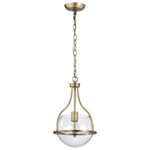 Satco 60-7815 Vintage Brass Pendant Light with Clear Glass