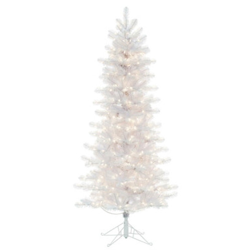 Vickerman 6.5' Crystal White Pine Slim Artificial Christmas Tree 450 Pure White LED Lights