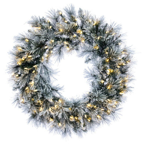 Vickerman 30" Flocked Jackson Pine Artificial Pre-Lit Wreath with Warm White Lights and 165 PVC Tips