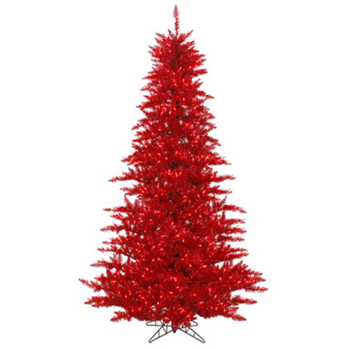 Vickerman 9' Tinsel Red Fir Artificial Christmas Tree Red  Dura-lit LED Lights