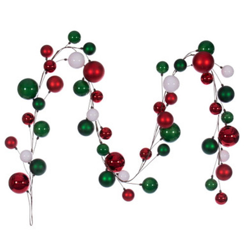Vickerman 10' White Red And Green Assorted Finish Branch Ball Christmas Ornament Garland