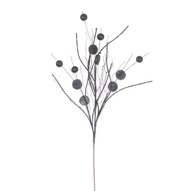 Vickerman 33" Pewter Ball and Coin Glitter Twig Spray 6 per bag