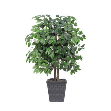 Vickerman 4' Artificial Ficus Bush Gray Square Plastic Container