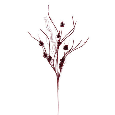 QG224065 Vickerman - 32" Artificial Burgundy Mini Pinecone Twig Glitter Holiday Spray - 6 Pack