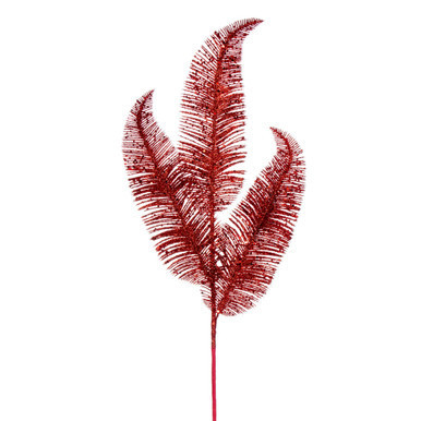 Vickerman 24.5" Red Feather Fern Glitter Spray 6 per bag