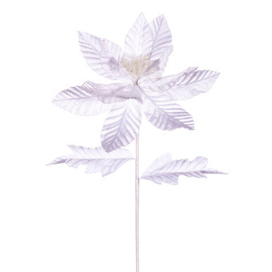 Vickerman 22" White Velvet Glitter Trim Poinsettia 6 per bag