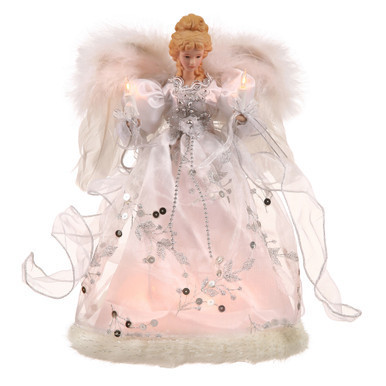 V119702 Vickerman - 12 Inch White Silver Lighted Angel Christmas Tree Topper