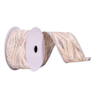 Q214831 Vickerman - 2.5 in x 10 yd Pewter, Cream, and Champagne Diamonds Wired Decorative Ribbon