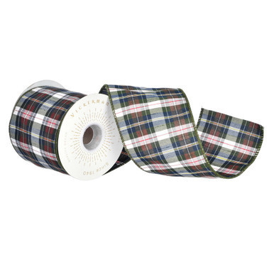 QR220659 Vickerman - 4 in x 10 yd Green Plaid Wired Decorative Ribbon
