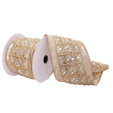 Q222758 Vickerman - 4 in x 5 yd Gold and Silver Wired Decorative Ribbon