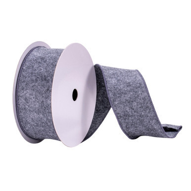 Q215001 Vickerman - 2.5 in x 10 yd Pewter Felt Wired Decorative Ribbon