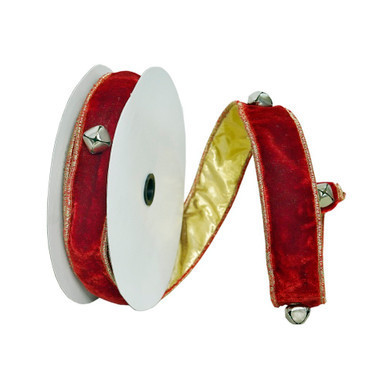 Q221515 Vickerman - 1.5 in x 10 yd Red Jingle Bells Wired Christmas Ribbon