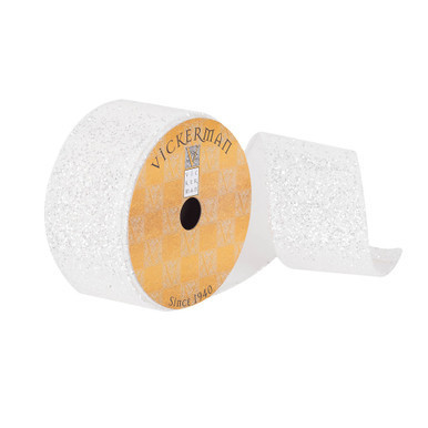 Q180941 Vickerman - 2.5 in x 10 yd Silver Glitter Shimmer Wired Decorative Ribbon