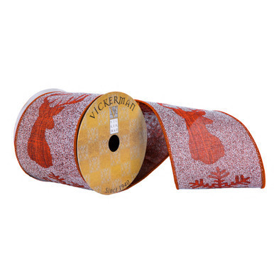 Q201620 Vickerman - 4 in x 10 yd Red Snowflake Wired Winter Ribbon