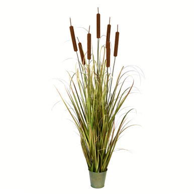 Vickerman 60" Artificial Potted Green Grass with Cattails