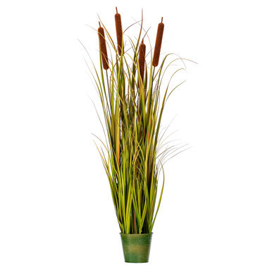 Vickerman 48" Artificial Potted Grass with Brown Cattails