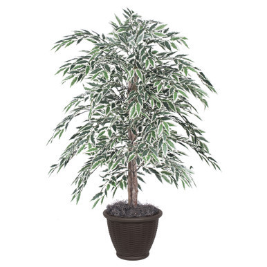 Vickerman 4' Artificial Variegated Smilax Bush Brown Plastic Container
