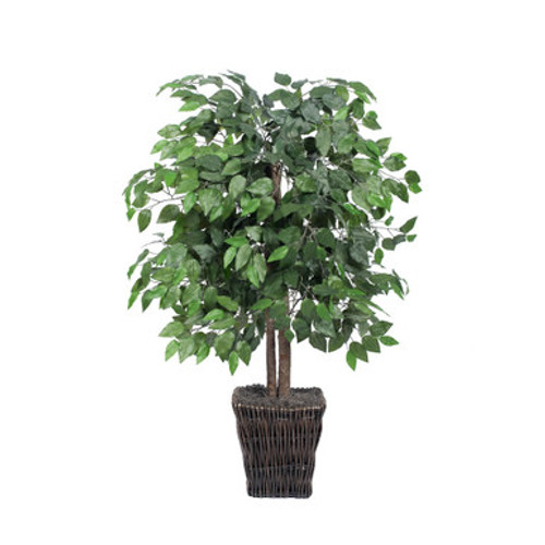 Vickerman 4' Artificial Ficus Bush Square Willow Basket