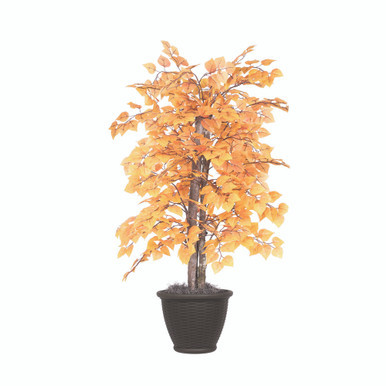 Vickerman 4' Artificial Golden Aspen Bush Brown Plastic Container