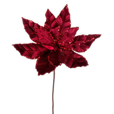 Vickerman 24" Burgundy Velvet Sequin Trim Poinsettia 3 per bag