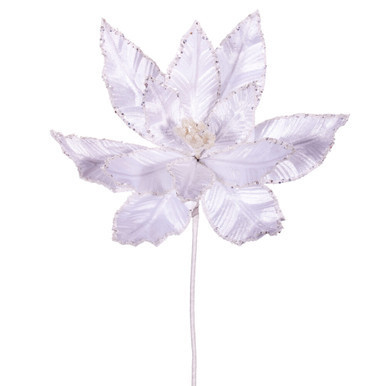 Vickerman 24" White Velvet Sequin Trim Poinsettia 3 per bag