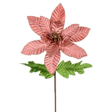 Vickerman 22" Rose Gold Velvet Glitter Trim Poinsettia 6 per bag