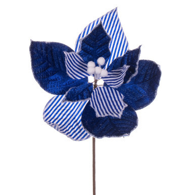 Vickerman 11" Blue and White Striped Flower 6 per bag