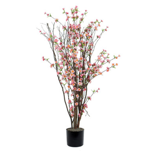 Vickerman 4' Artificial Hot Pink Blossom Tree in Black Planters Pot