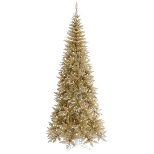Vickerman 6.5' Champagne Tinsel Fir Slim Artificial Christmas Tree Unlit