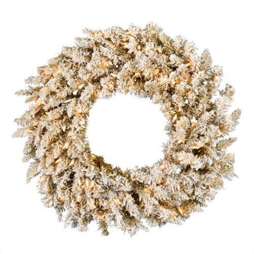 Vickerman 24" Frosted Gold Artificial Christmas Wreath Warm White Dura-lit LED Lights