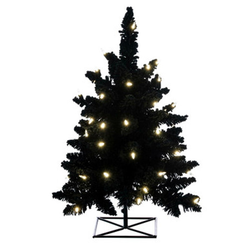 Vickerman 3' x 25" Flocked Black Fir Artificial Christmas Tree Warm White LED Mini Lights