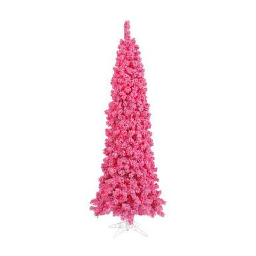  Vickerman 7.5' Flocked Pink Slim Fir Artificial Christmas Tree Unlit 