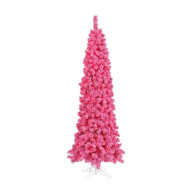 Vickerman 7.5' Flocked Pink Slim Fir Artificial Christmas Tree Unlit